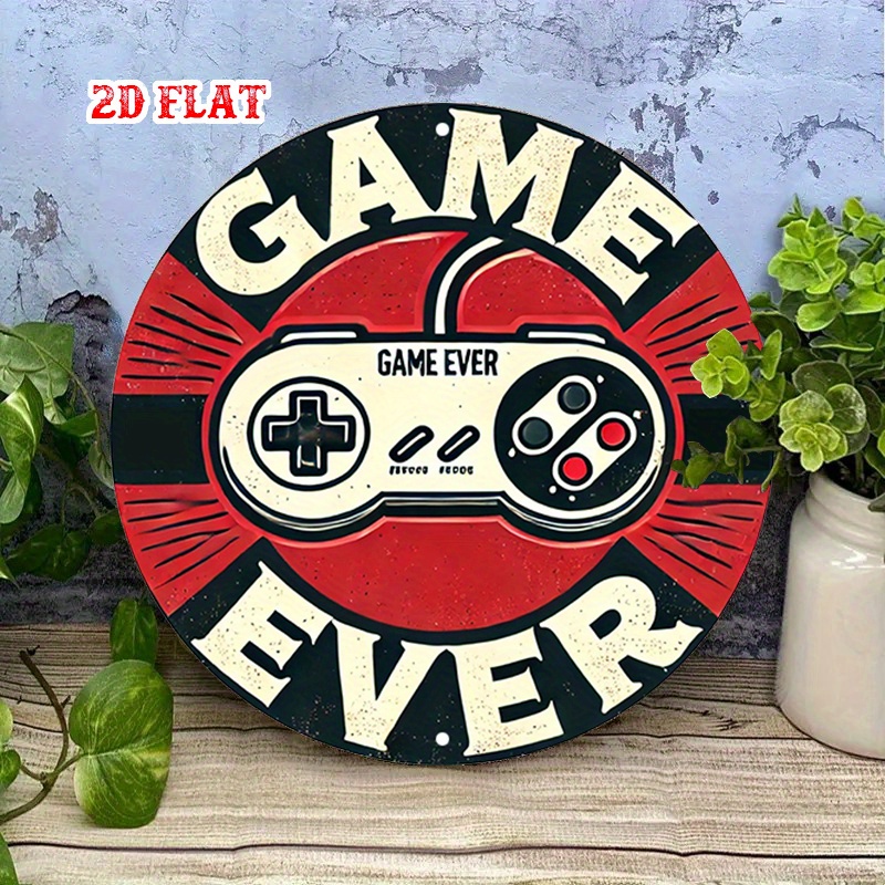 2D 플랫 1개 레트로 게임용 원형 알루미늄 사인, 컨 - Retro Gaming Fun 리뷰 및 가격