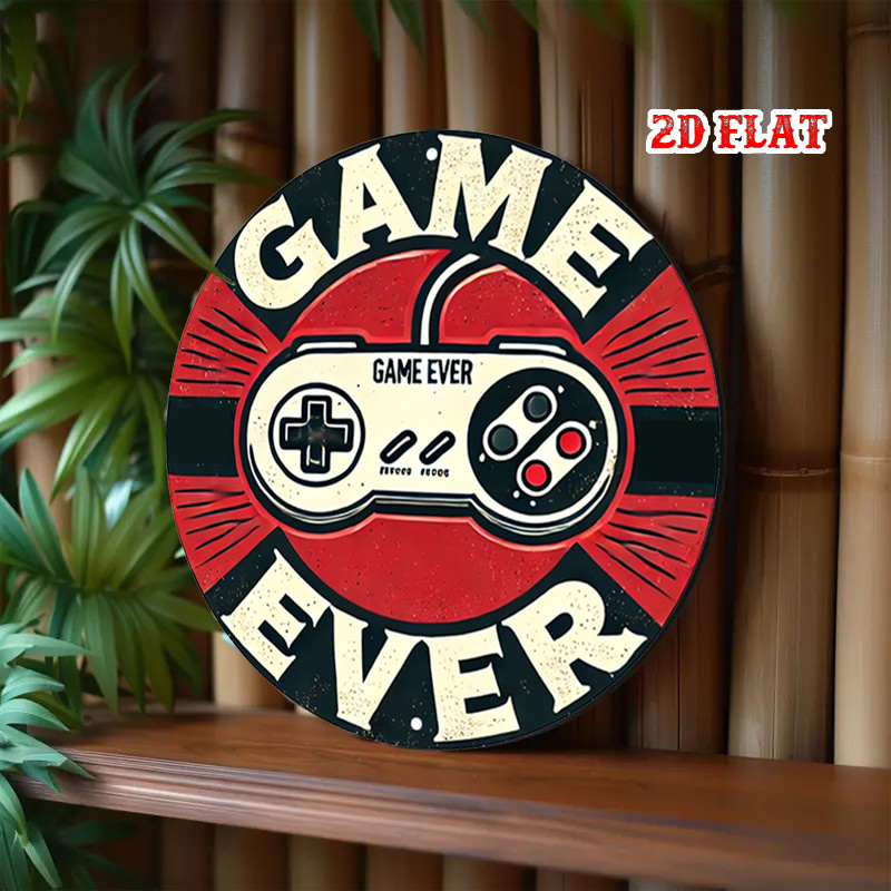 2D 플랫 1개 레트로 게임용 원형 알루미늄 사인, 컨 - Retro Gaming Fun 리뷰 및 가격